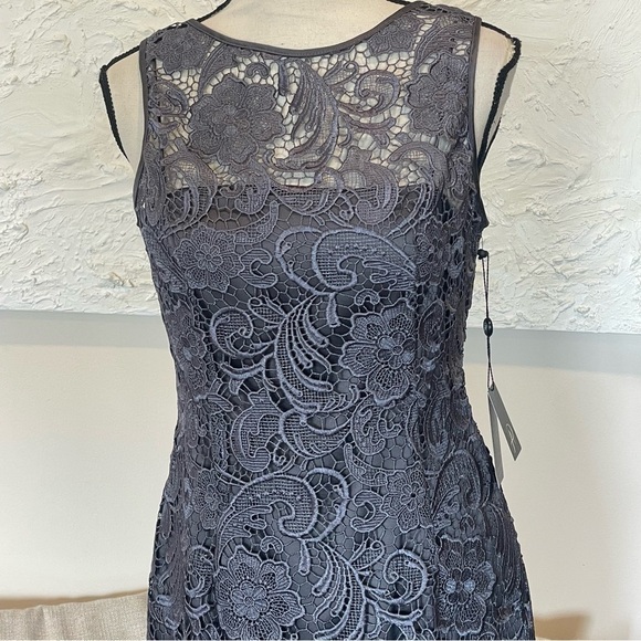 Adrianna Papell Evening Lace Overlay Dress Sleeveless Gray Size 6 NWT - Picture 3 of 9